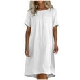 thumbnail image 1 of RYDCOT Womens Summer Dresses Casual Imitation Cotton Linen Blend Dress Short Sleeve Crew Neck Beach Sundresses Shift Tunic Dress with Pocket Today&nbsp;Deals White, 1 of 5