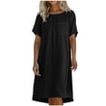 thumbnail image 1 of RYDCOT Womens Summer Dresses Casual Imitation Cotton Linen Blend Dress Short Sleeve Crew Neck Beach Sundresses Shift Tunic Dress with Pocket Today&nbsp;Sales Black, 1 of 5