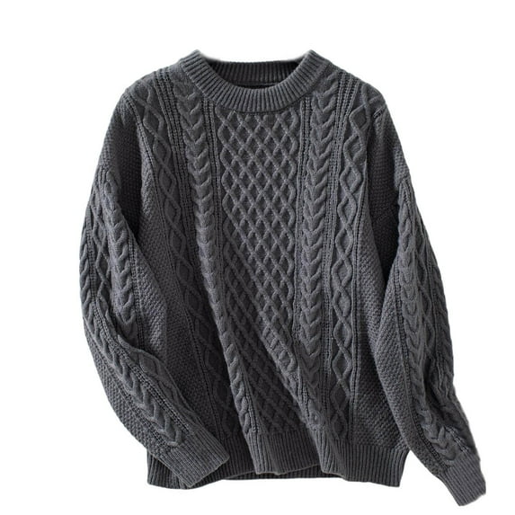 RYDCOT Womens Sweaters 2024 Fall Winter Cable Knit Long-Sleeve Crewneck Sweater Classic-Fit Chunky Cozy Jumpers Tops Loose Casual Sweaters Flash Deals