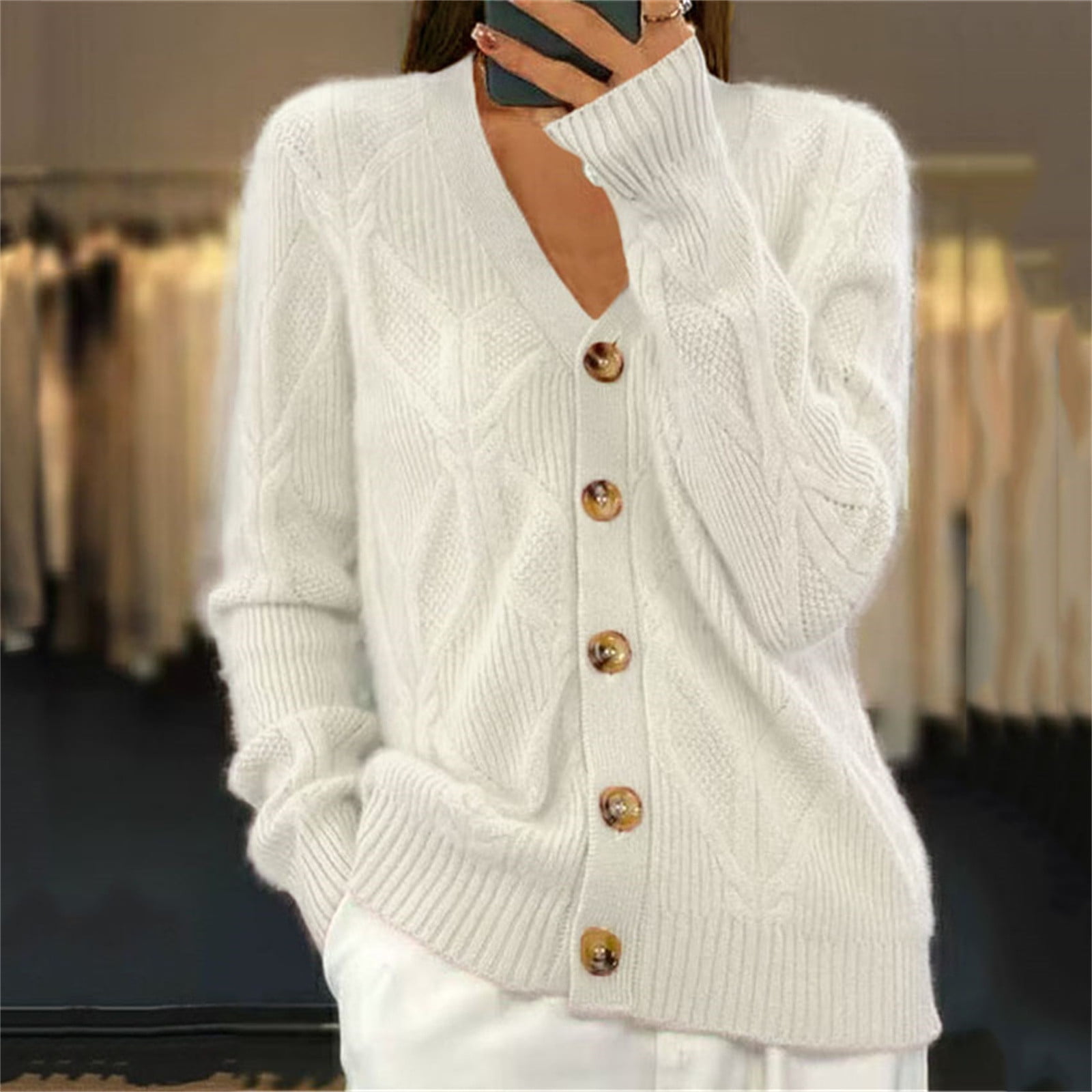 RYDCOT Womens Sweaters and Cardigans Long Sleeve Casual Knitted Button