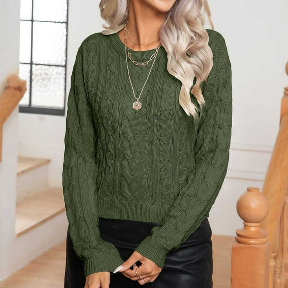 RYDCOT Womens Sweaters Clearance Women's Casual Stripe Round Neck Sweater Top Clearance