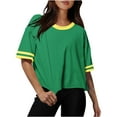 thumbnail image 1 of RYDCOT Womens T Shirts Loose Fit Cropped Womens Short Sleeve Oversized T Shirt Color Block Crew Neck Casual Tee Tops 2025 Summer Clothes Summer&nbsp;Savings Green, 1 of 4