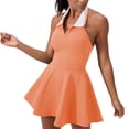 thumbnail image 1 of RYDCOT Womens Tennis Dress V Neck Sleeveless Halter Workout Golf Dresses Lapel Slim Fit Yoga Fitness Tennis Skirts Orange, 1 of 7