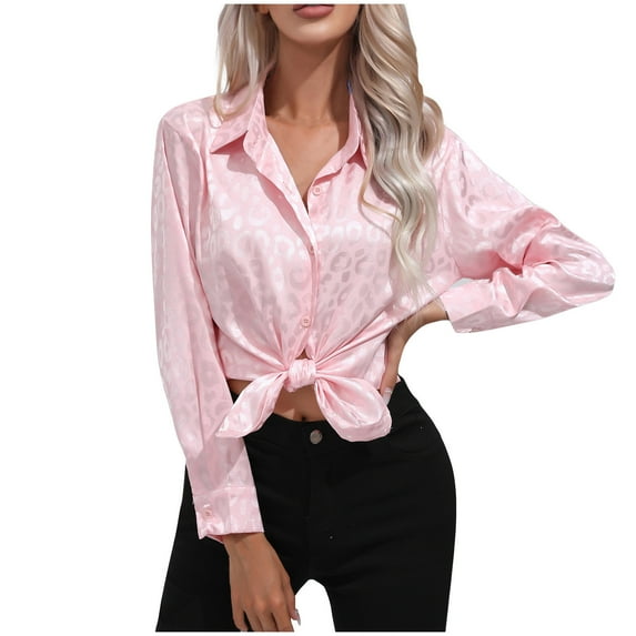 RYDCOT Womens Tops Plus Size Long Sleeve Shirts for Women Solid Color Button Down Satin Shirt Casual office Work Blouse Tops Sale