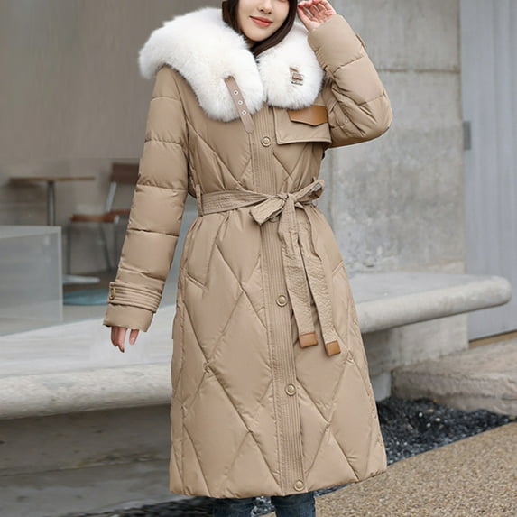 RYDCOT Womens Winter Coats Long Fashion Down Jacket Slim Large Collar Mid-Length Padded Jacket Thickened Jacket