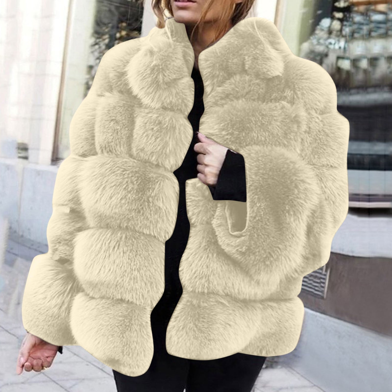 RYDCOT Womens Winter Coats Long Faux faux fur Coat Open Front Warm Winter Jackets Plus Size Elegant Thick Warm Fashion Outerwear on Clearance Walmart