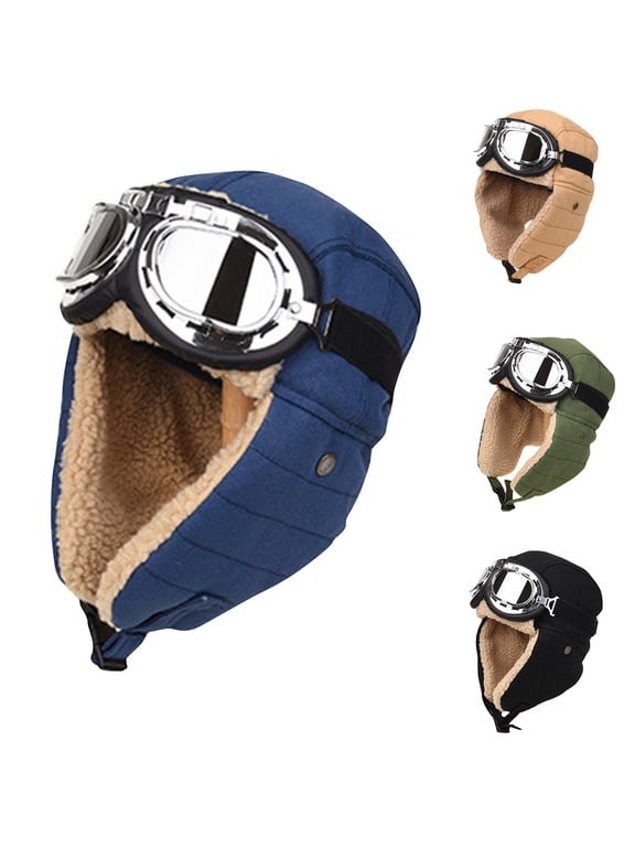 Wool Blend Pilot Aviator Trapper Hat Trooper with Fleece Linning,Ear Flaps and Glasses Canvas Hat Eskimo Russian Warm Winter Cold for Men Women