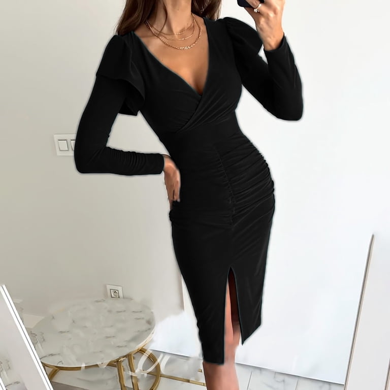 slim fit dress slacks Bishop & Young Malone Faux Wrap Mini Dress with Chain Straps in Black Xs main image 1
