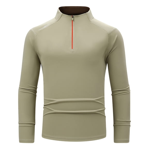RYDCOT Zipper Stand Collar Men Long Sleeve Spring Autumn Solid Color Casual Slim Fit Fashion Top Khaki XXL(XXL)