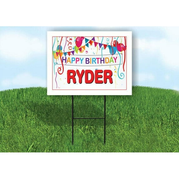 RYDER HAPPY BIRTHDAY BALLOONS 18 in x 24 in Yard Sign Road Sign with Stand