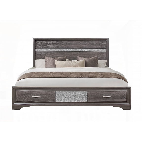RYDER SPARKLE GREY FULL BED|Panel Headboard & Two Drawer Footboard