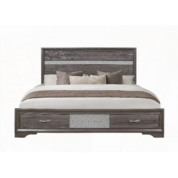 RYDER Sparkle Grey Full Bed with Panel Headboard & Two Drawer Footboard