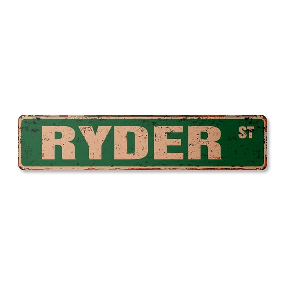 RYDER Vintage Aluminum Street Sign Childrens Name Room Metal Sign rustic metal tin | Indoor/Outdoor |  24" Wide