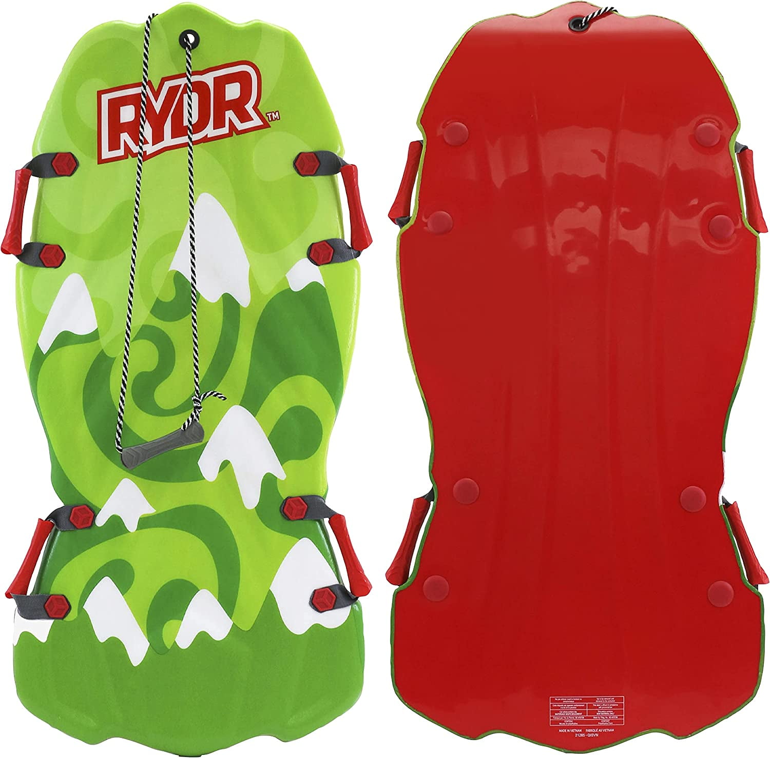 RYDR 45 Inch Molded Snow Sled (Lime) Two Riders Kids Winter Foam