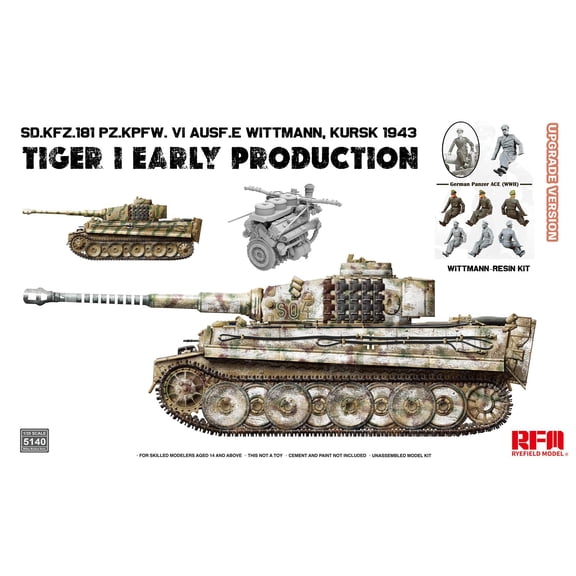 RYEFIELD 5140 1/35 Sd.Kfz.181 TIGER I EARLY PRODUCTION KURSK 1943 with Engine & WITTMANN Upgrade Version Assembly kit