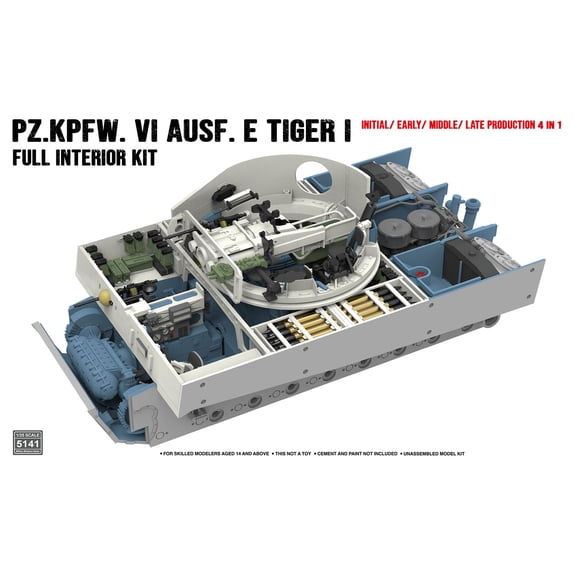 RYEFIELD 5141 1/35 Scale TIGER 1 INITIAL/ EARLY/ MIDDLE/ LATE 4IN1 Full Interior Assembly plastics model kit