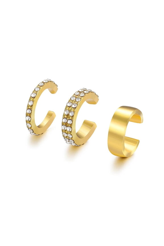 RYGRZJ 5679301 European And American Women'S Ear Bone Clip Without Piercing, Personality, Temperament, Niche, Versatile, Diamond-Studded Ear Clip 3-Piece Set