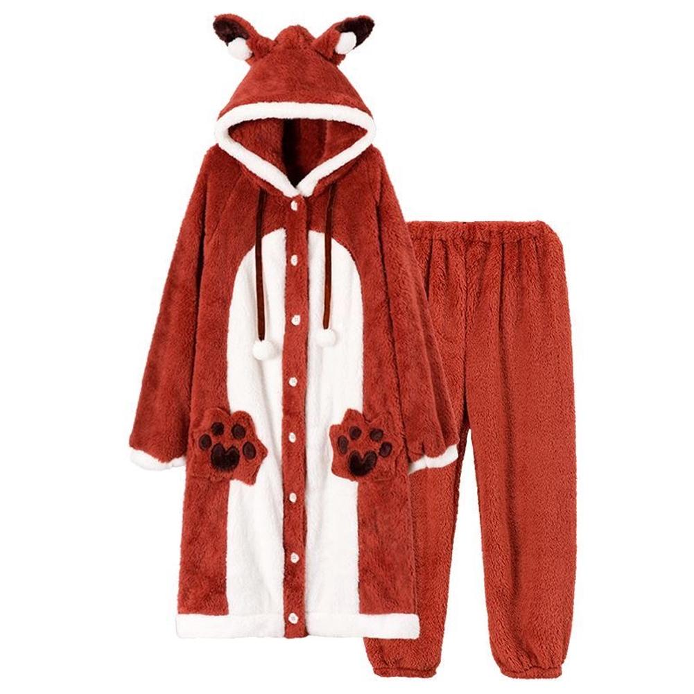 RYGRZJ Adorable Plush Cat Pajamas with Paw Prints and Ear Red E4Q4 Hood ...