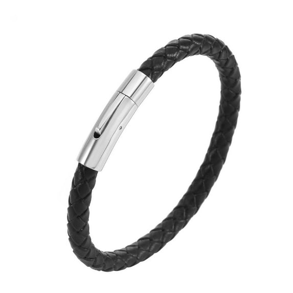 RYGRZJ Black Steel Buckle 21cm Titanium Steel Braided Bracelet Leather Rope Men And Women Stainless Steel Bracelet Jewelry Braided Bracelet