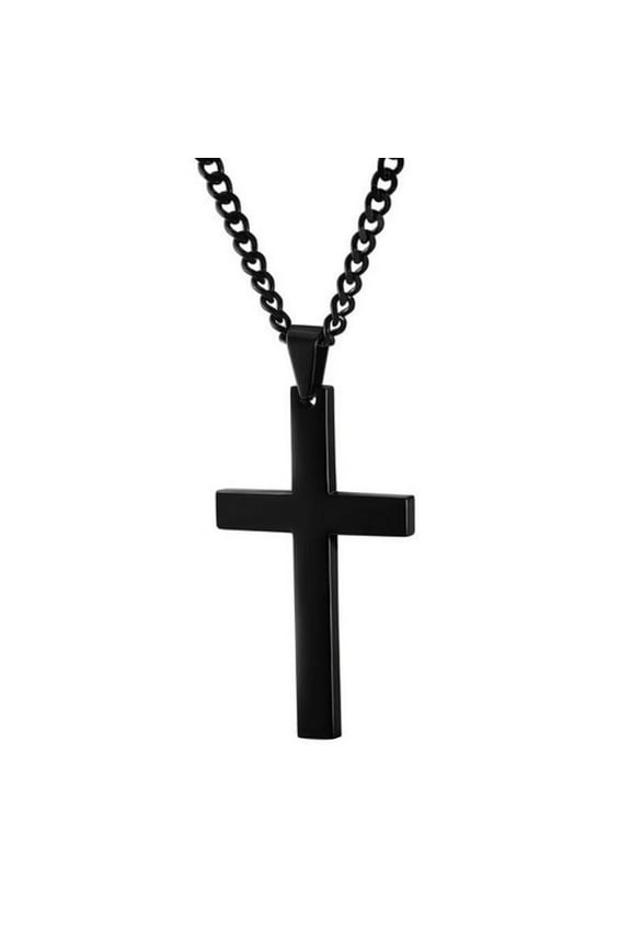 Black With Chain Korean Christian Titanium Steel Single Large Smooth Cross Necklace Men'S Jewelry Pendant Pendant With Chain Stainless Steel