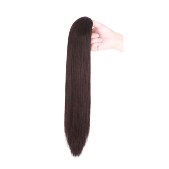 RYGRZJ Clip-On Straight Ponytail (Dark Brown) 40cm Wig Female Straight Ponytail Simulation Hair High Clip-On Curly Long Hair Can Be Tied Into Low Braids Wig Clip-On Fake Ponytail
