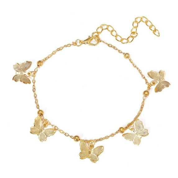 RYGRZJ Gold 5 Butterfly Beach Foot Ornaments Hollow Butterfly Pendant Handmade Anklet