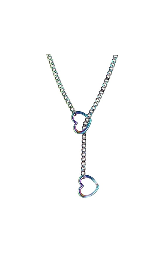 RYGRZJ Gradient Color Heart Ring Women'S Love Necklace Stainless Steel Electroplated Gold Black Rose Gold Necklace Double Love Women'S Chain Necklace