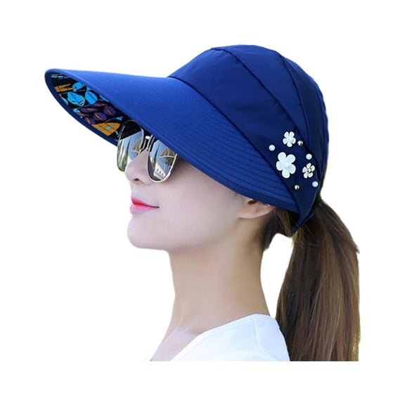 RYGRZJ Navy Blue Adjustable Hat For Women Korean Style New Outdoor Sports Fisherman Hat Casual All-Match Sun Protection Foldable Sun Hat