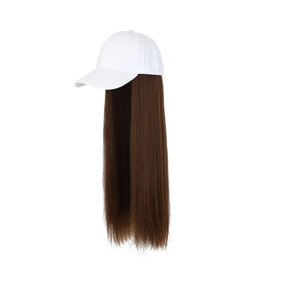 RYGRZJ Peaked Cap White: Light Brown Wig With Hat One-Piece Long Straight Hair Fashionable New Synthetic Hair Wig Cap