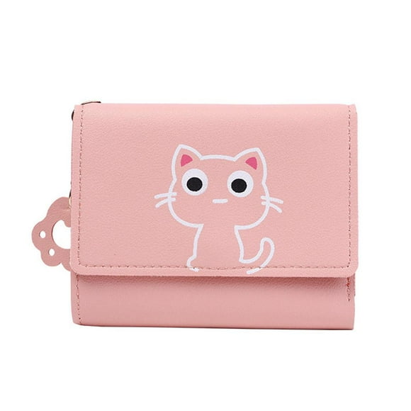 RYGRZJ Pink New Cartoon Cute Wallet Women Short Three-Fold Cat Girls Small Wallet Wallet Women Earth Wallet