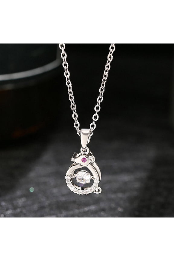 RYGRZJ Rat Zodiac Dynamic Necklace For Women, Micro-Inlaid Personality, Internet Celebrity Titanium Steel Necklace, Birth Year Pendant