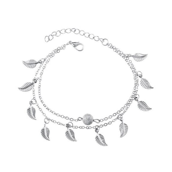 RYGRZJ Silver Leaf European And American Popular Anklet Fashion Bohemian Retro Personality Anklet