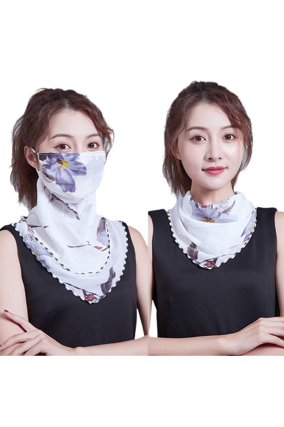 Tulip White Summer Sunscreen Silk Scarf Neck Large Mask Female Neck Protection Breathable Mask Full Face Cover Adjustable Chiffon Thin Veil
