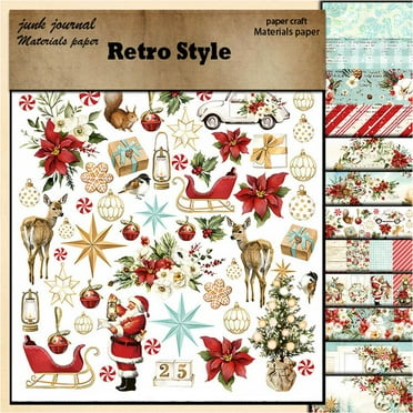 RYGRZJ Vintage Scrapbook Craft Paper Kit,Decorative Craft Paper Pattern Paper Pack,DIY Card Making Decoupage Paper for Junk Journal, Origami, Holiday Journaling C7O0