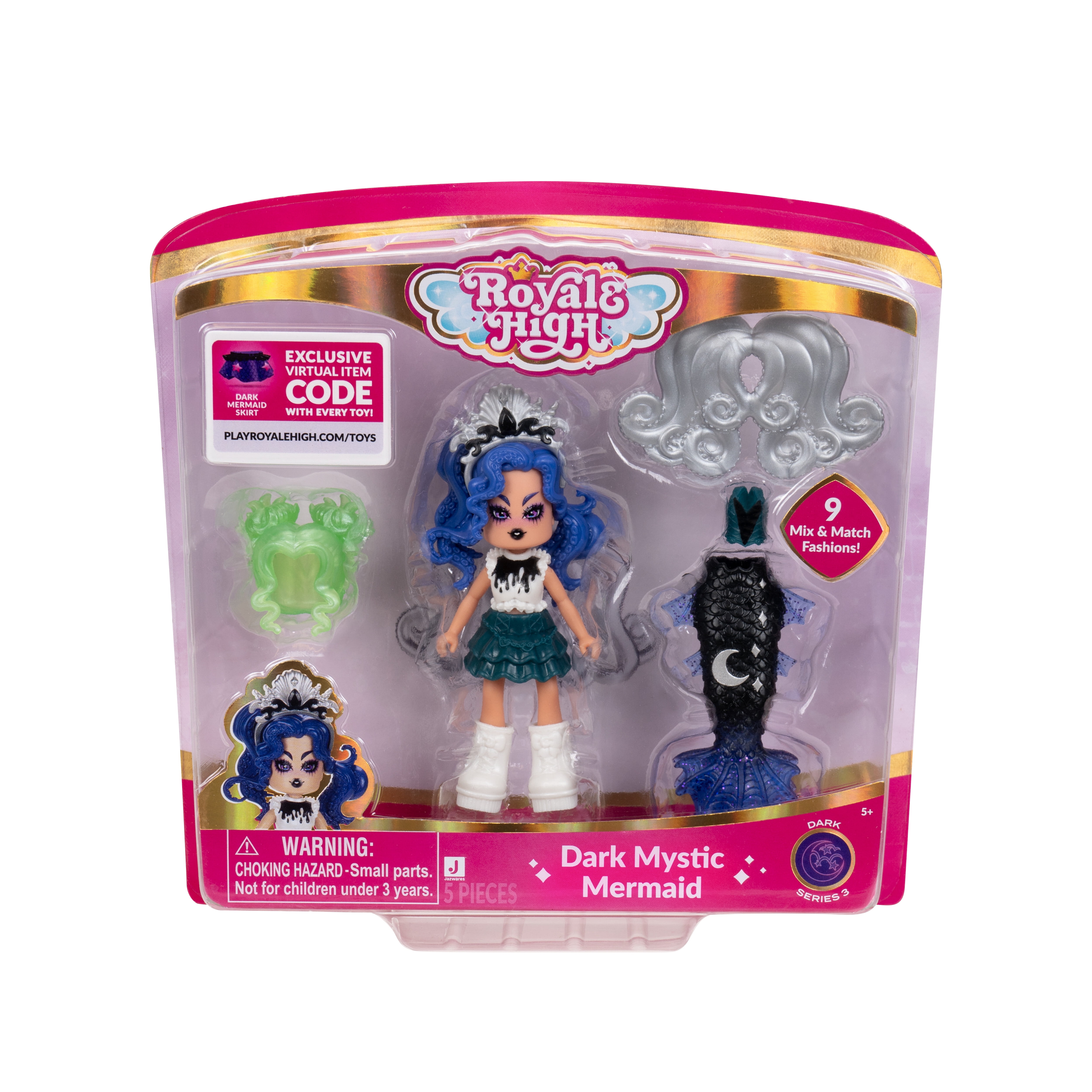 Royale High Dark Mystic Mermaid Puppe 7,6cm - Mit 9 Accessoires & Virtual Item Code Serie 3