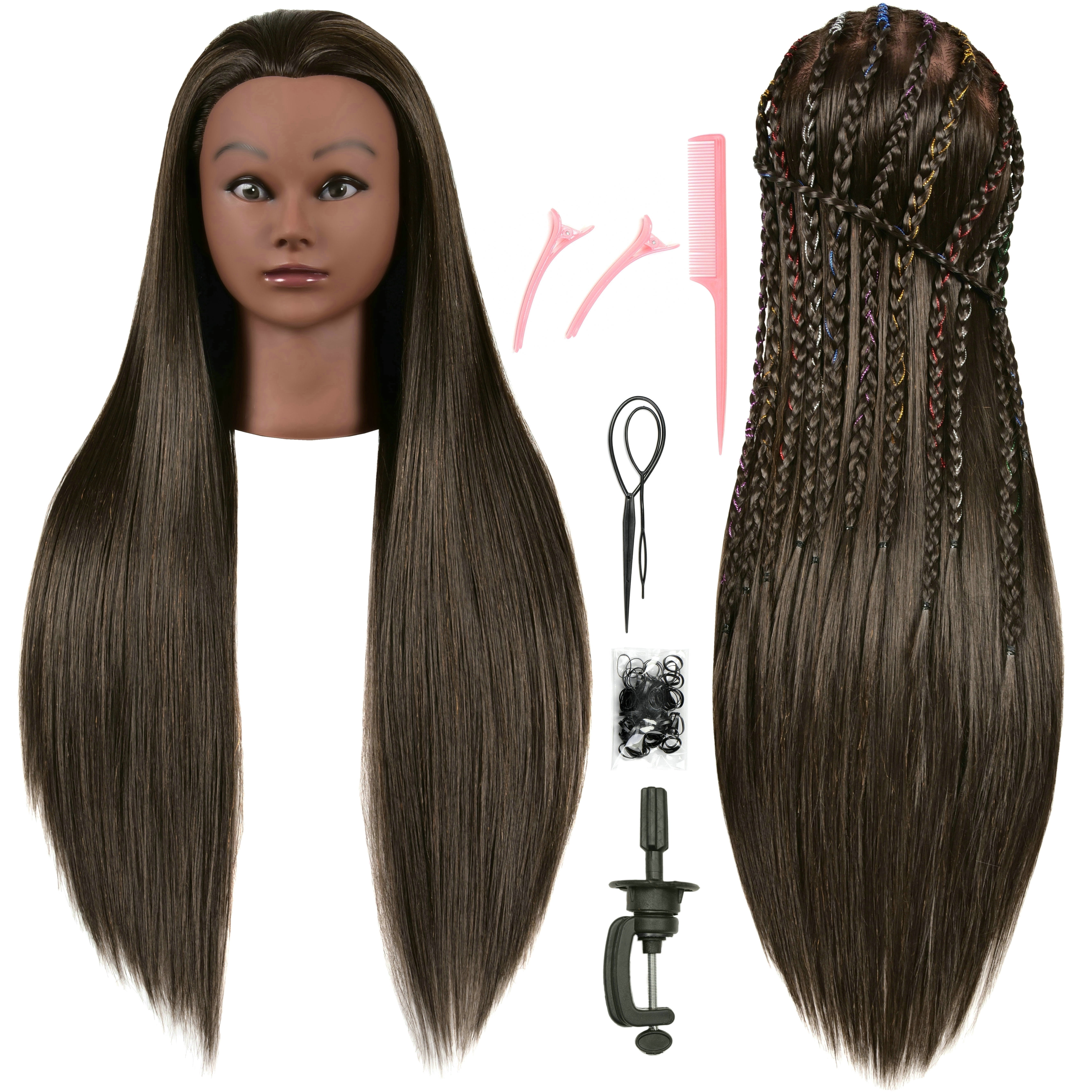RYHAIR 30 inches Long 80% Human Hair Mannequin Head for Practice Braiding Styling Updos Cosmetology Barber Training Display with Stand