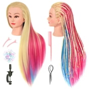 RYHAIR 35 inches Multicolor Long Synthetic Hair Mannequin Head for Practice Braiding Styling Updos Cosmetology Barber Training Display with Stand