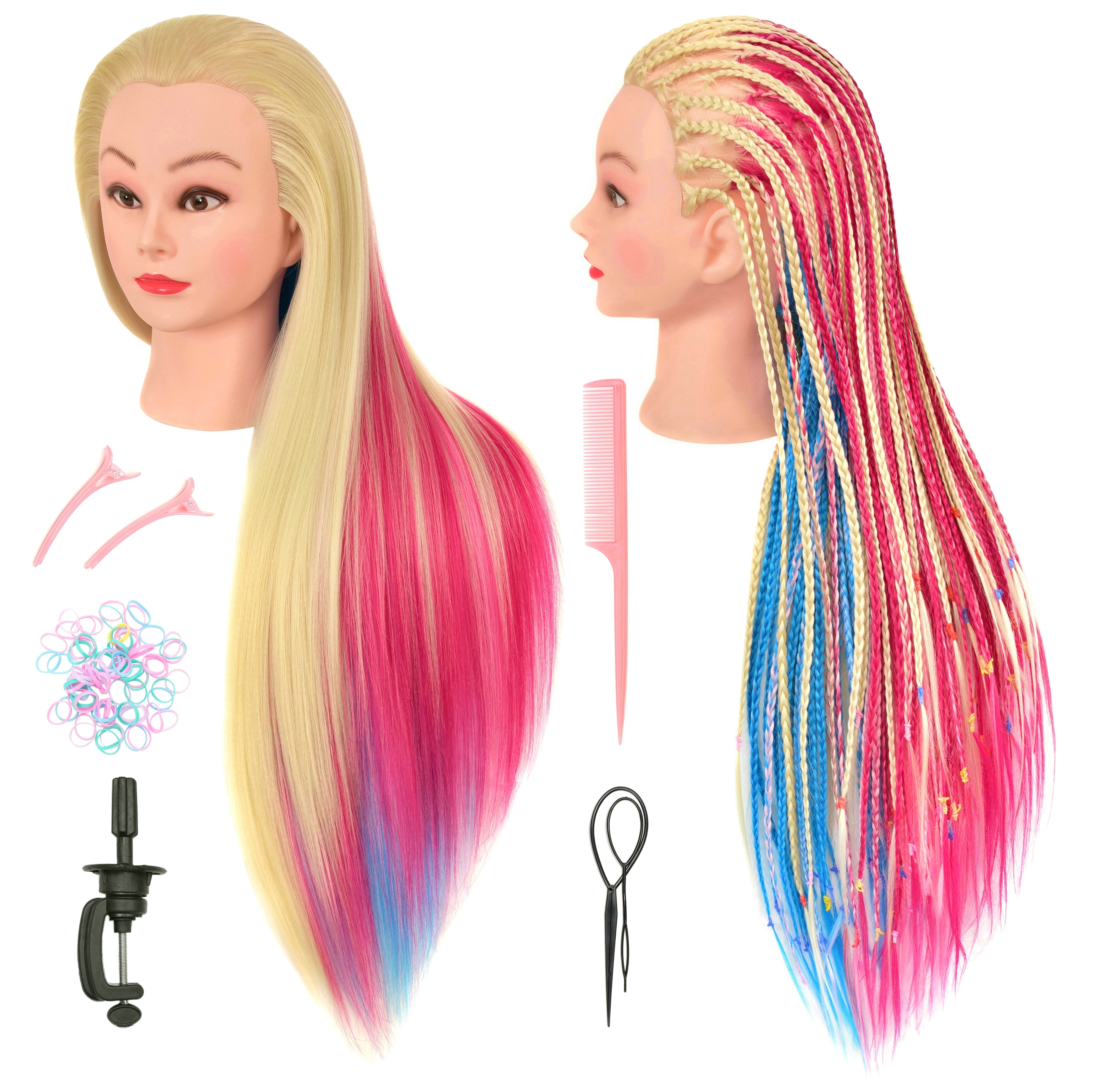 RYHAIR 35 inches Multicolor Long Synthetic Hair Mannequin Head for Practice Braiding Styling Updos Cosmetology Barber Training Display with Stand