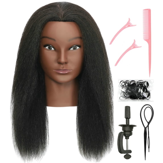 RYHAIR African American Mannequin Head 100% Human Hair for Practice Braiding Styling Cosmetology Barber Training with Stand