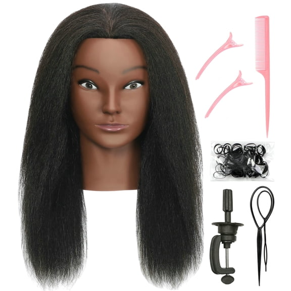 RYHAIR African American Mannequin Head 100% Human Hair for Practice Braiding Styling Cosmetology Barber Training with Stand