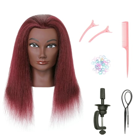 LOHXINHAIR African American Mannequin Head 100% Human Hair for Practice Braiding Styling Cosmetology Barber Training with Stand