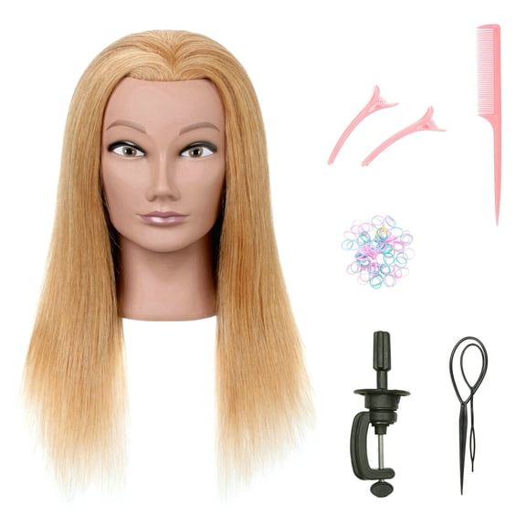 RYHAIR 22 inches Blonde 100% Human Hair Mannequin Head for Practice Bleaching Dyeing Styling Cosmetology Barber Training with Stand