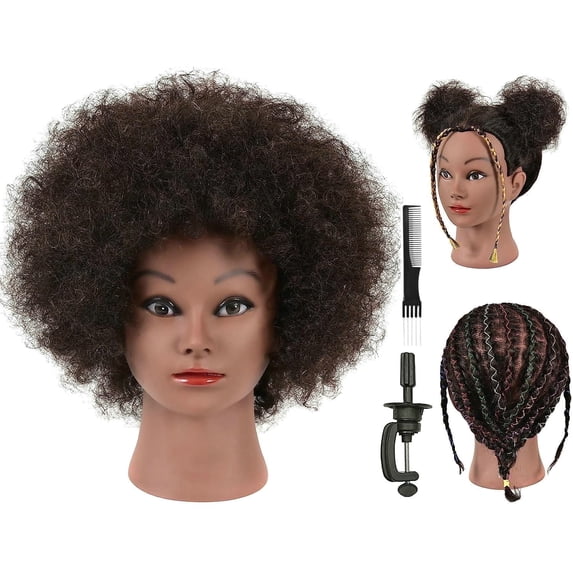 RYHAIR 100% Human Hair Kinky Curly Mannequin Head for Practice Braiding Styling Updos Cosmetology Barber Training with Stand