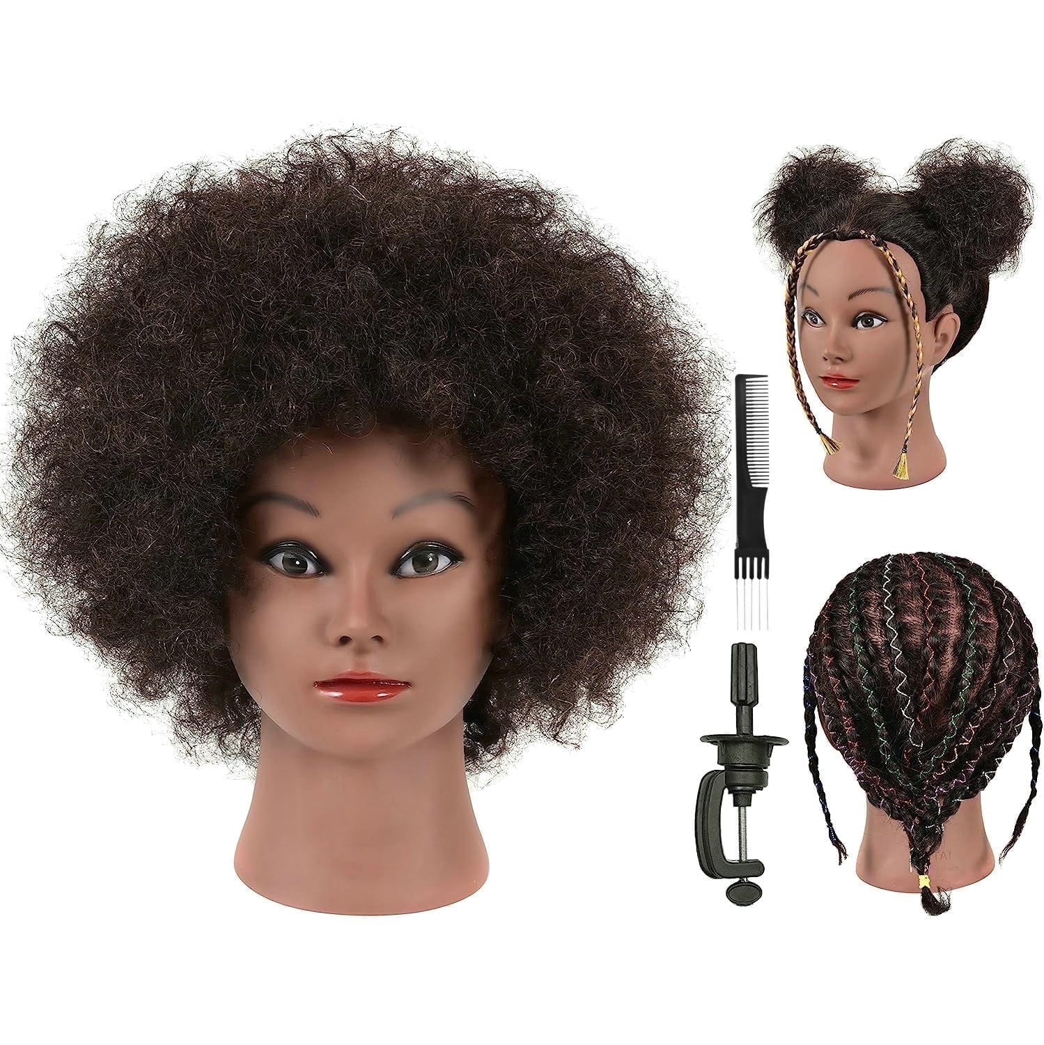 RYHAIR Kinky Curly 100% Human Hair Mannequin Head for Practice Braiding Styling Updos Cosmetology Barber Training with Stand