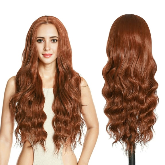 RYHAIR 30 inches Long Wavy HD Lace Front Wig Auburn Synthetic Hair Wigs for Women Daily Cosplay Halloween