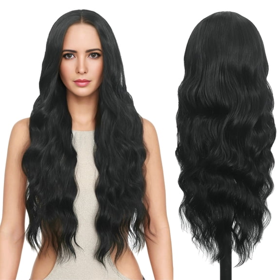 RYHAIR 30 inches Long Wavy Front HD Lace Wig with Black Synthetic Hair for Women Daily Cosplay Halloween