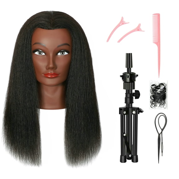 RYHAIR African American Mannequin Head 100% Human Hair for Practice Braiding Styling Cosmetology Barber Training with Tripod