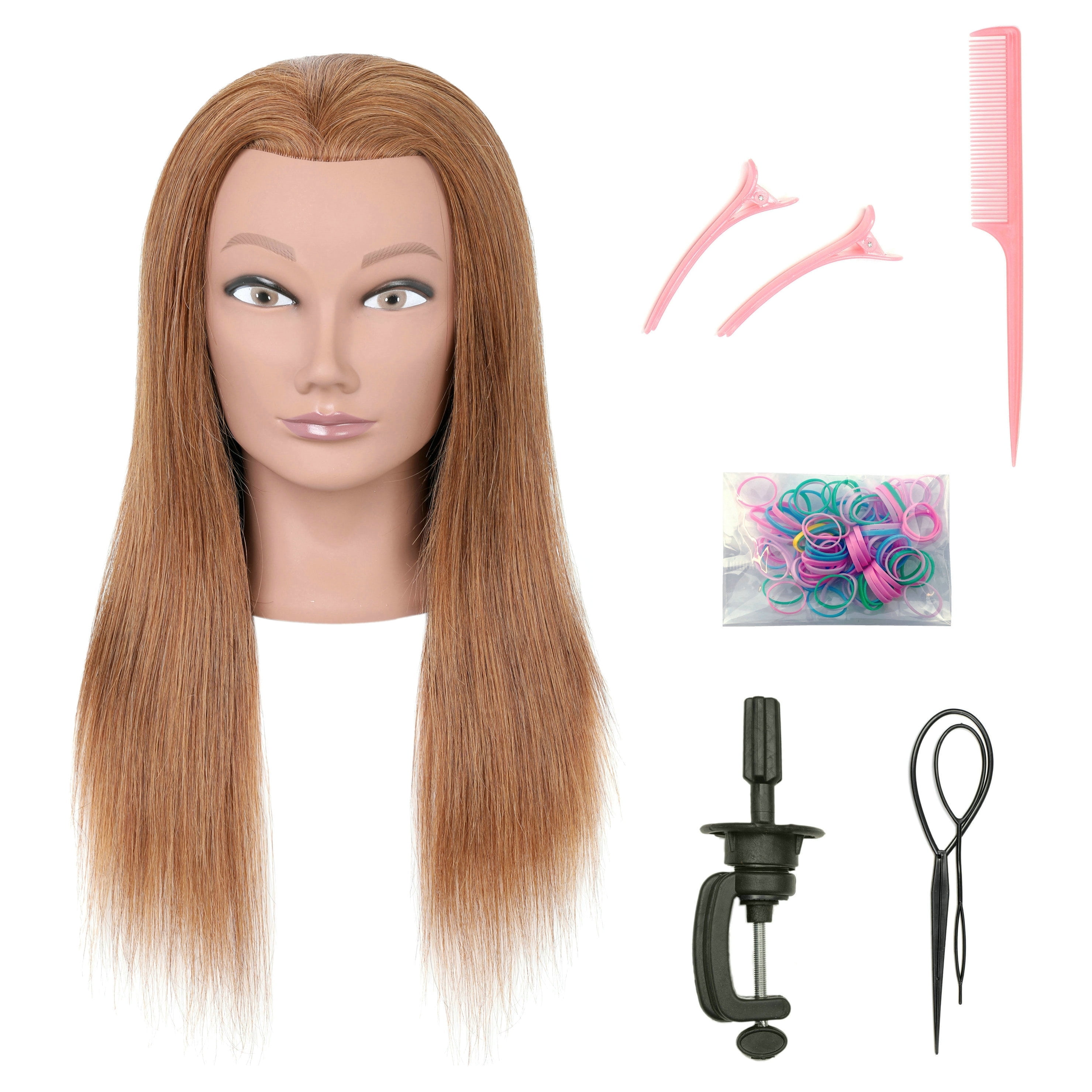 RYHAIR Tan 100% Human Hair Mannequin Head with Stand for Practice Bleaching Dyeing Curling Cutting