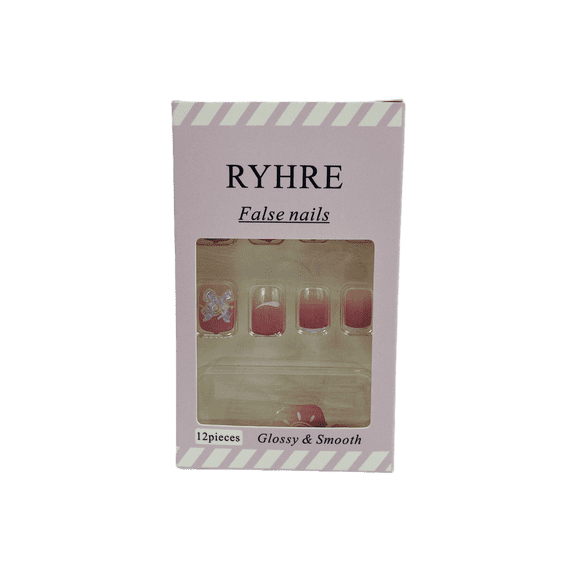 RYHRE 12 Pcs Fake Nails, Realistic Look Bow Flowers & Patterns, Short