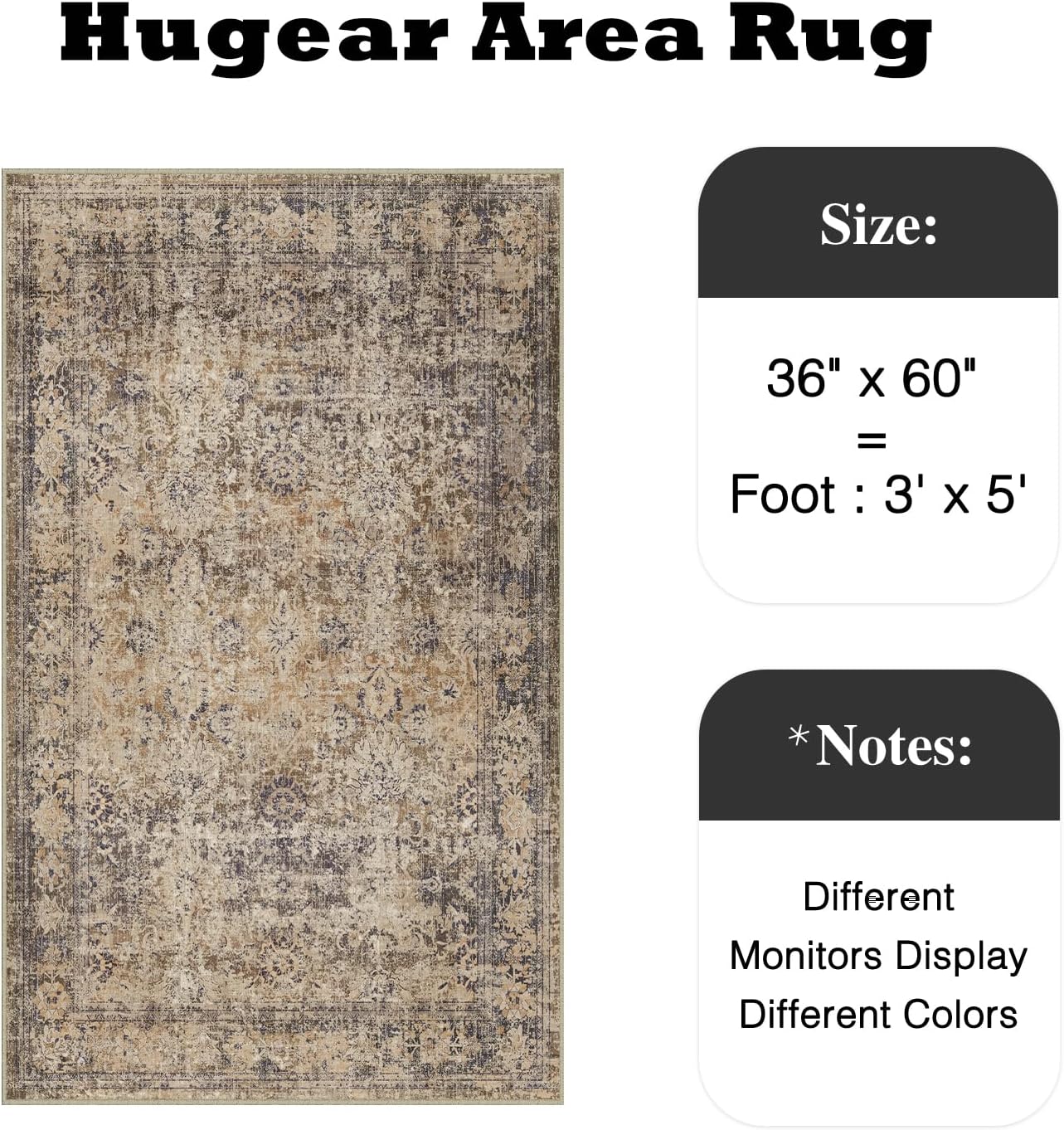 Able Rug RYJUYJ-3x5 Entryway Area Rug Brown Vintage Small Rug Machine Washable ...
